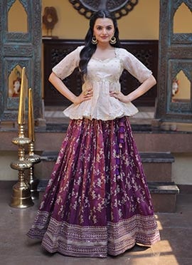 Wine Viscose Jacquard With Embroidered Sequins Indowestern Skirt Set