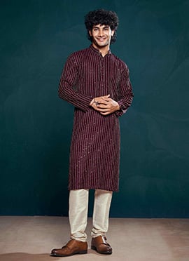 Wine Viscose Sequins Kurta Pyjama