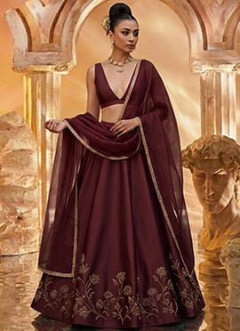 Wine Zardosi Resham Embroidered Lehenga Choli Wedding Wear