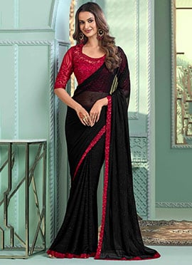 Women Saree In Black Faux Chiffon Embroidered Sequins Border