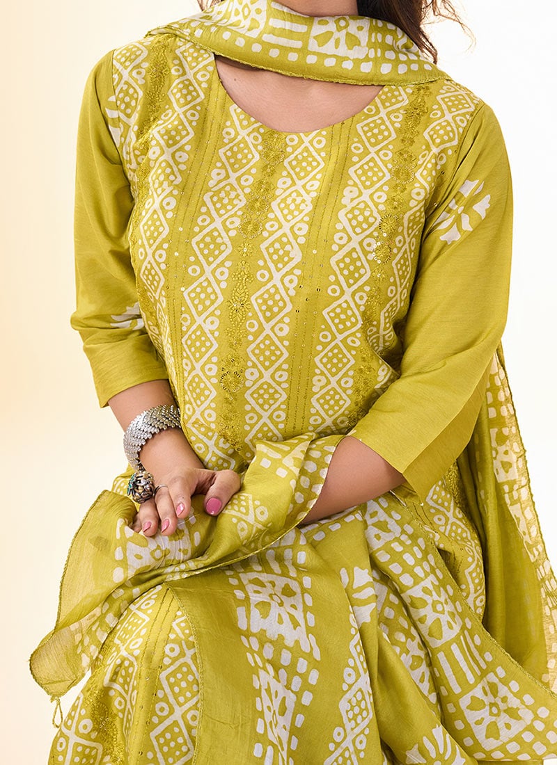 Plus Size Yellow Printed Cotton Straight Suit With Dupatta