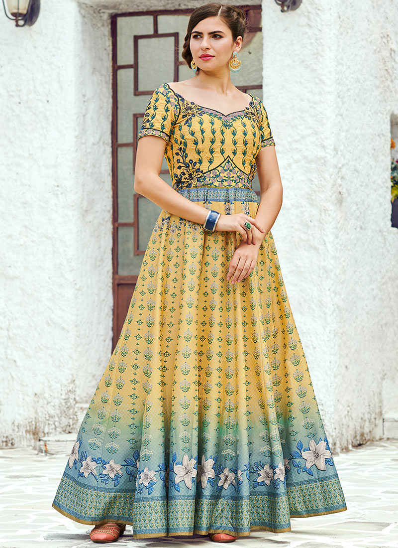 yellow silk anarkali