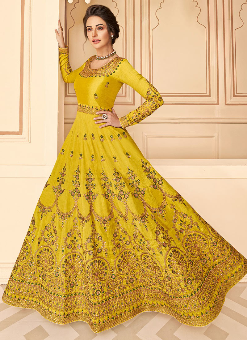 yellow silk anarkali