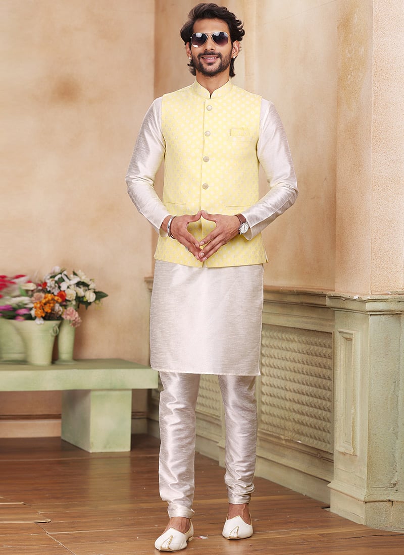 Yellow Art Silk Bandi Set Festive Wear