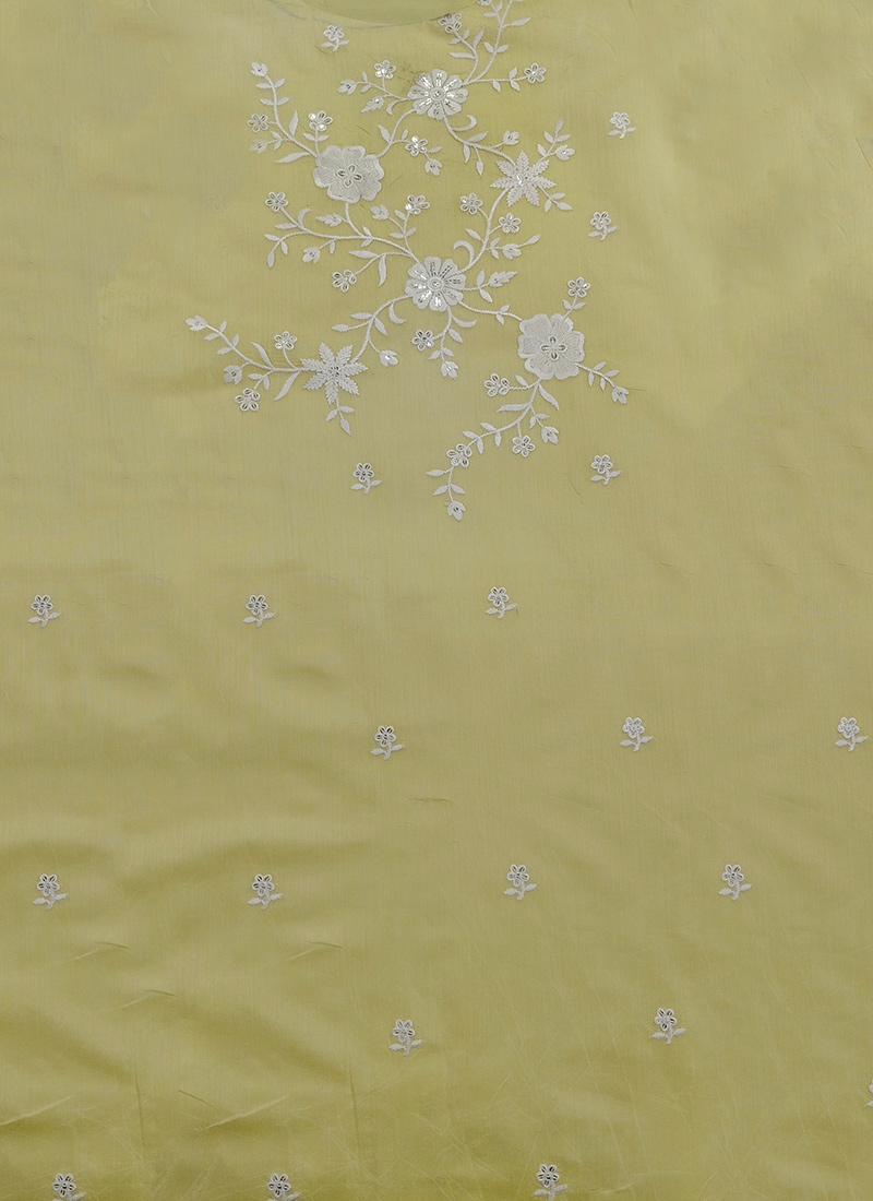 Yellow Art Silk Embroidered Fabric 