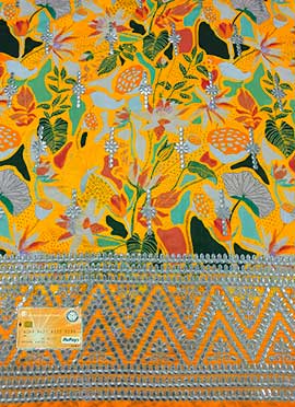 Yellow Art Silk Embroidered Fabric