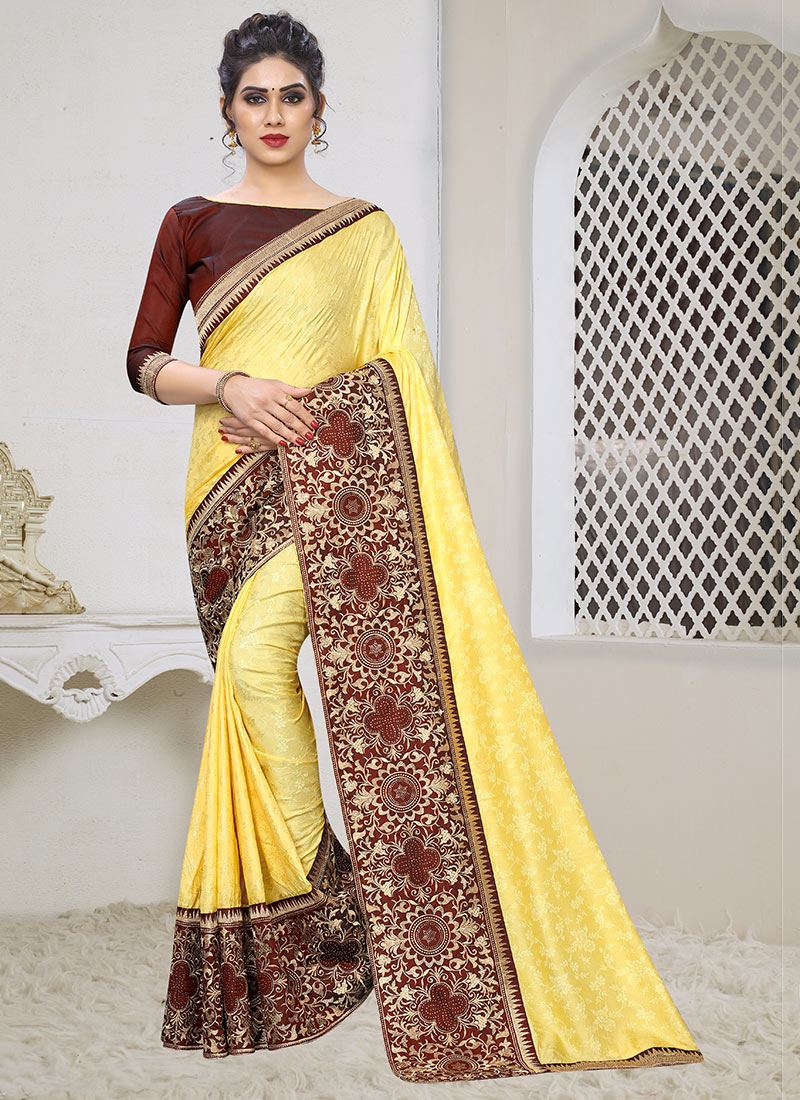 Yellow Art Silk Embroidered Saree