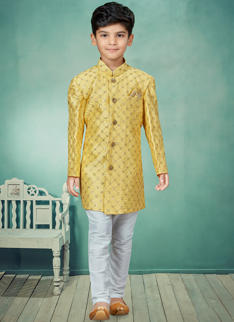 Yellow Art Silk Embroidery Indowestern Sherwani