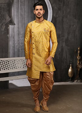 Yellow Art Silk Indowestern Sherwani