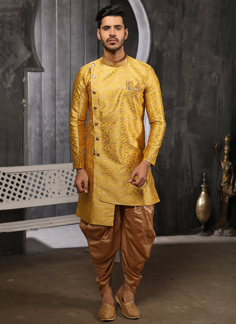 Yellow Art Silk Indowestern Sherwani Party Wear