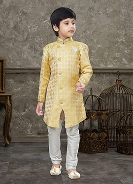 Yellow Art Silk Jacquard Indowestern Sherwani