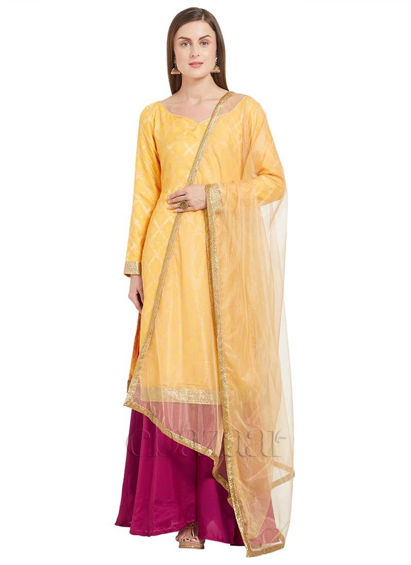 Yellow Art Silk Palazzo Suit After Six Wear