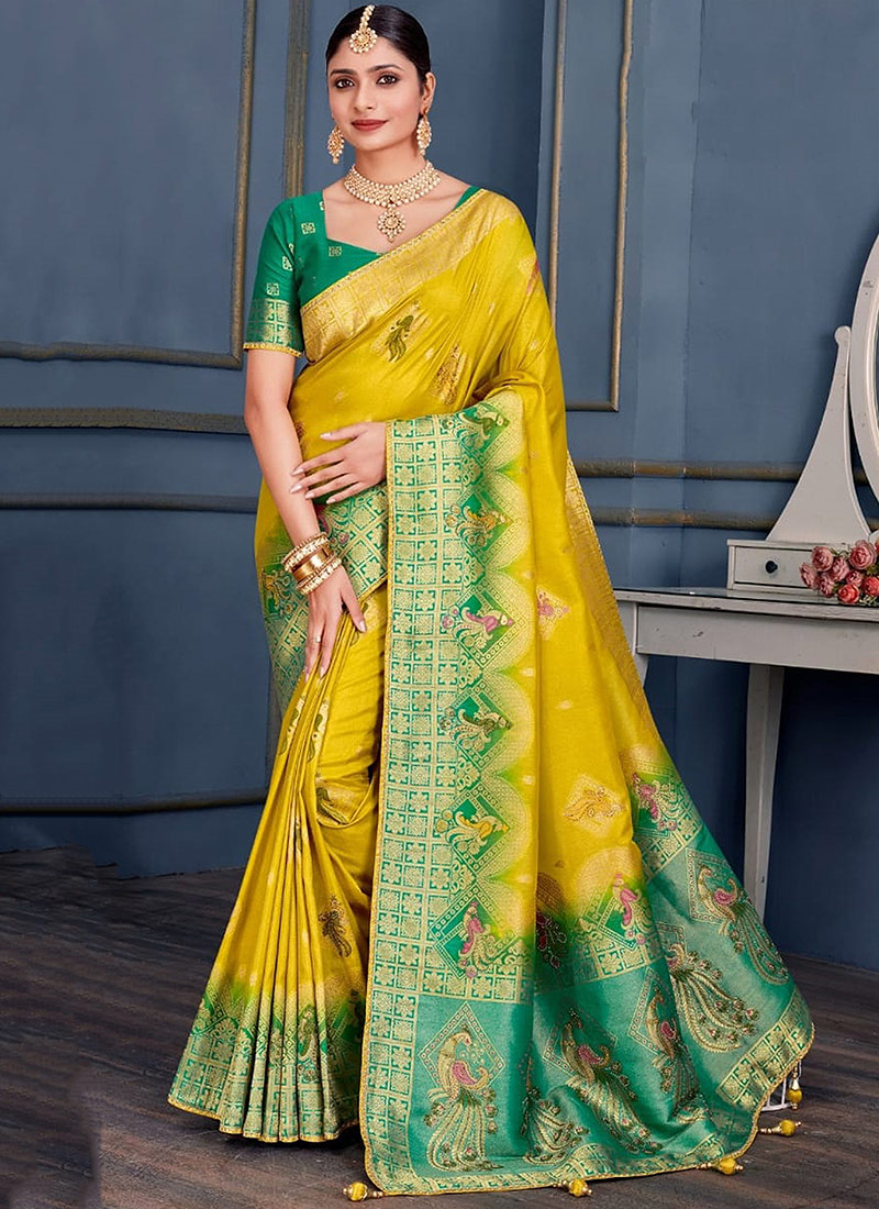 Yellow Art Silk Zari Sarees SAMKNSR130
