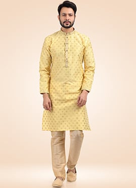 Yellow Banarasi Silk Jacquard Kurta Pyjama