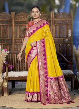 Yellow Banarasi Silk Jacquard Woven Saree