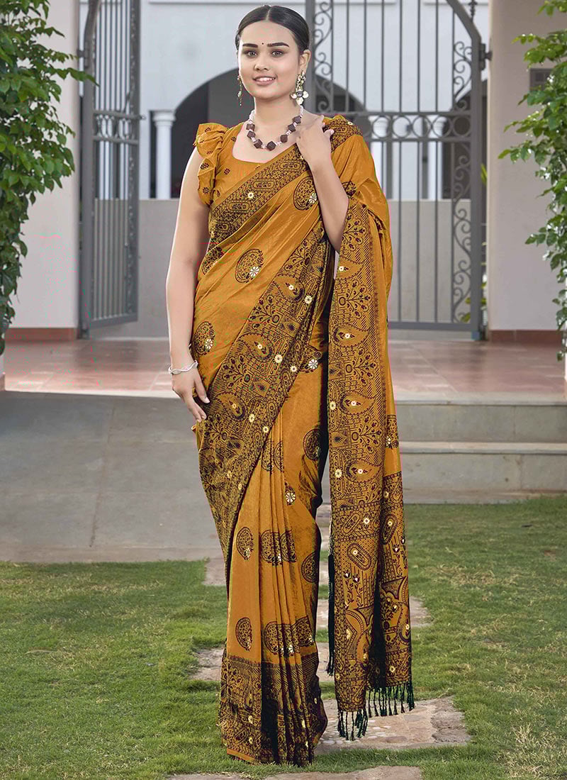 Yellow Banarasi Silk Saree Festive Wear
