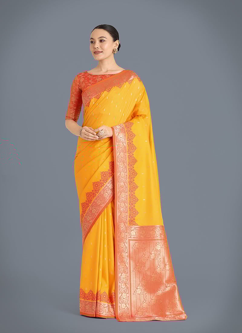 Yellow Banarasi Silk Zari Woven Saree Festive Wear