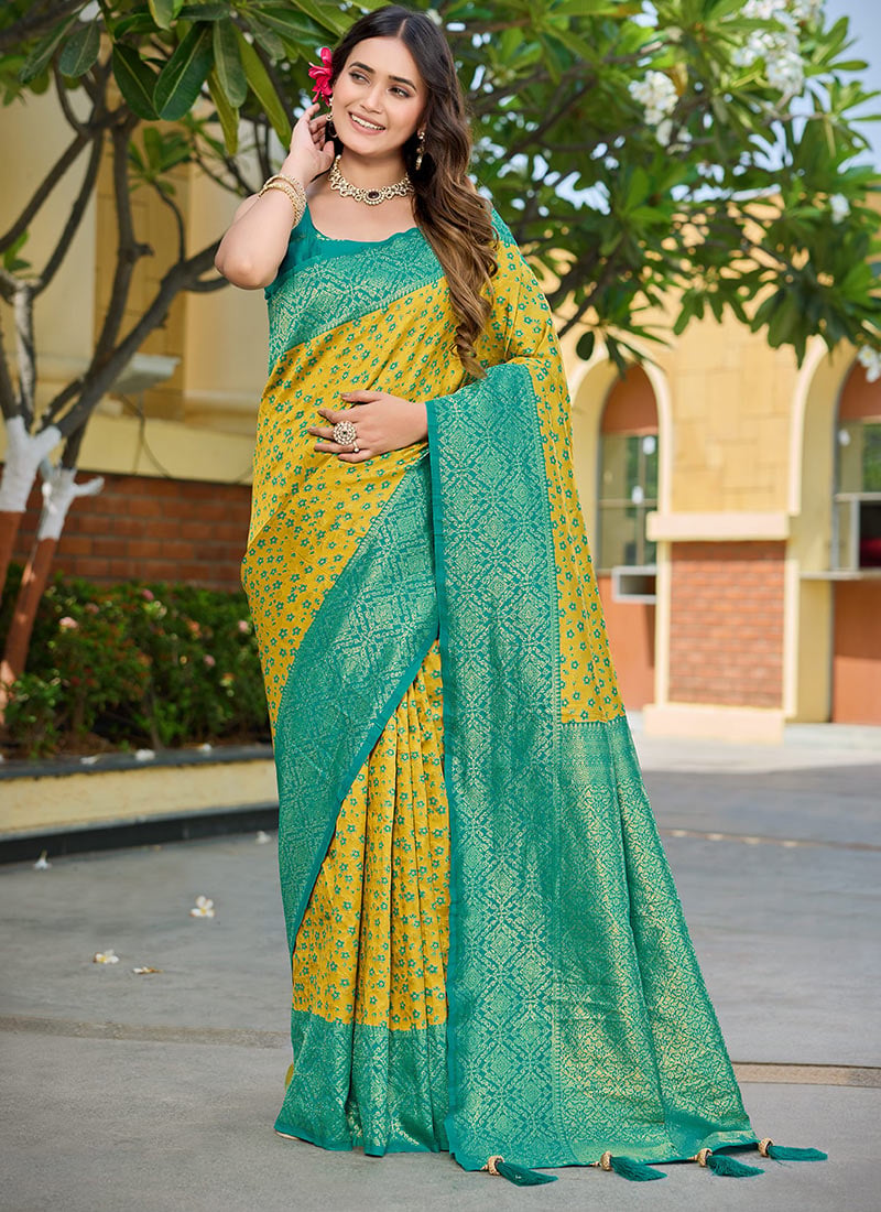 Yellow Bararasi Silk Zari Woven Saree Festive Wear