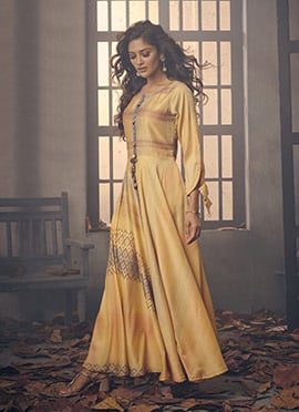 Yellow Blended Cotton Anarkali Gown