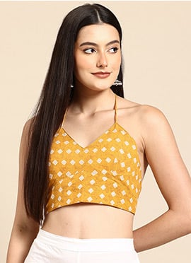 Yellow Blended Cotton Printed Blouse