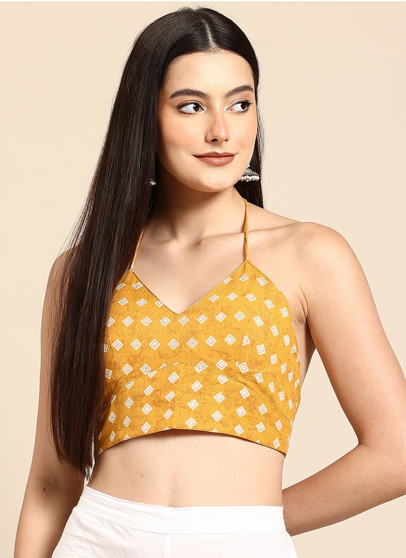 Yellow Blended Cotton Printed Blouse After Six Wear