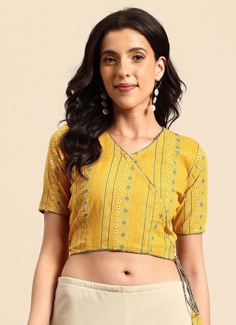Yellow Blended Cotton Printed Blouse After Six Wear