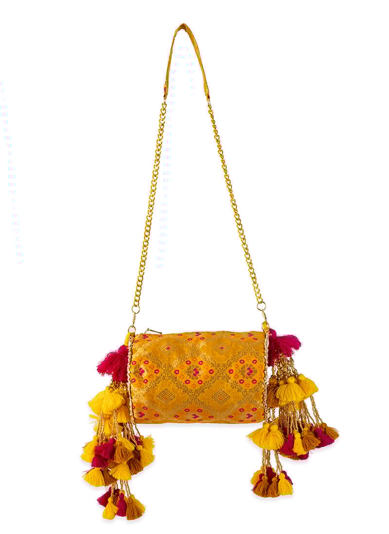 Yellow Brocade Gota Hand Bag Wedding Wear