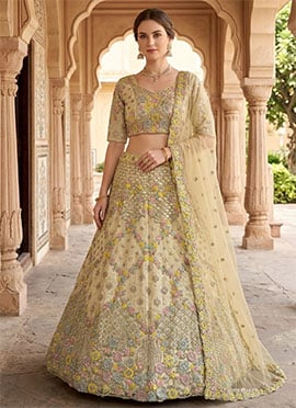 Yellow Butterfly Net Embroidery Sequins Lehenga