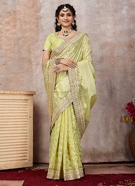 Yellow Chanderi Georgette Embroidered Saree