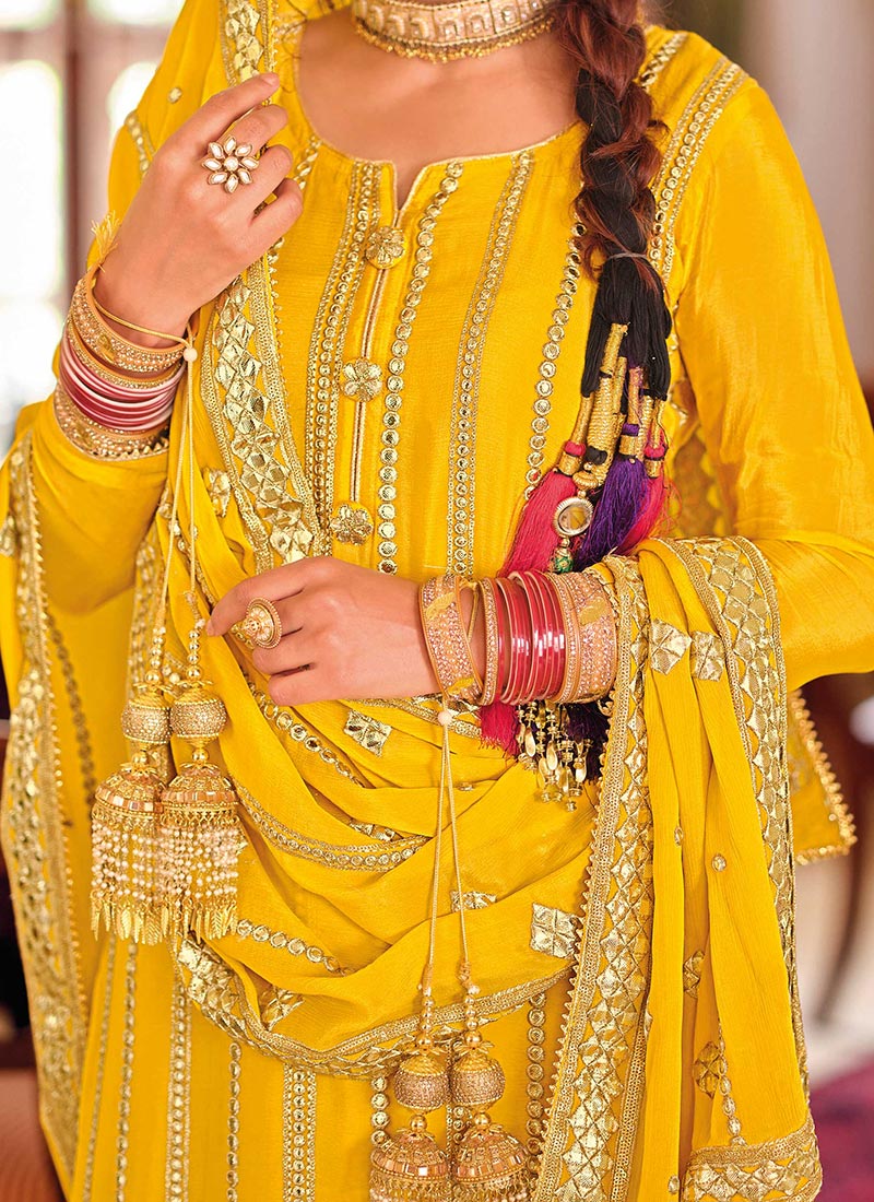 Palazzo Style Teal Green Chinnon Embroidered Salwar Suit