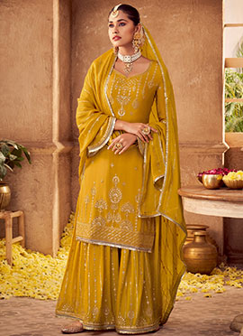 Latest Faux Chiffon Sharara Suits Designs