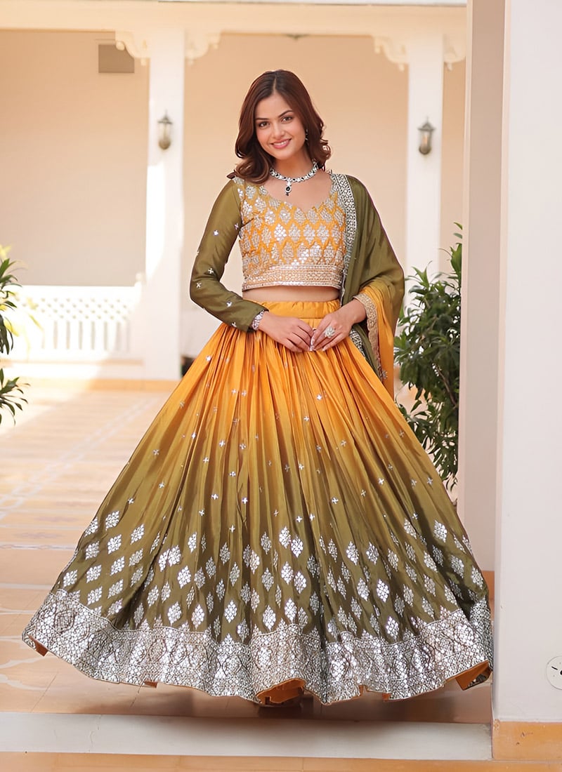 Yellow Chinon Embroidered Sequins Gorgeous Lehenga