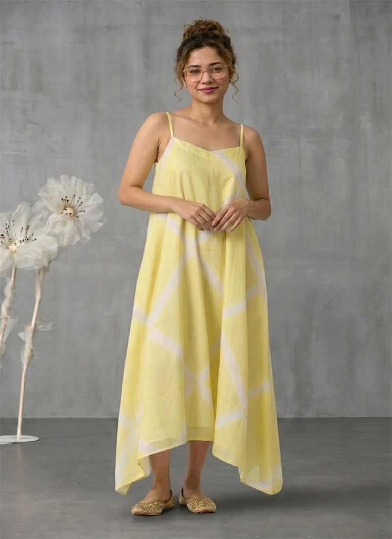 Yellow Cotton Asymmetric Maxi Dress After Six Wear