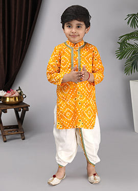 Yellow Cotton Bandhini Printed Kurta Dhoti Bottom