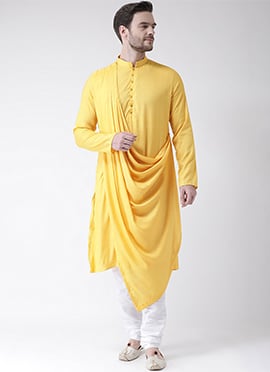 Yellow Cotton Blend Kurta Pyjama