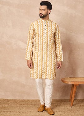 Yellow Cotton Blend Printed Kurta Pyjama