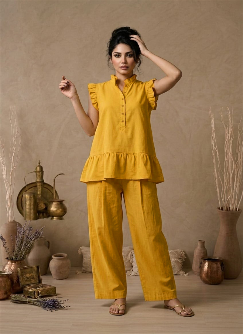 Yellow Cotton Co Ord Set After Six Wear