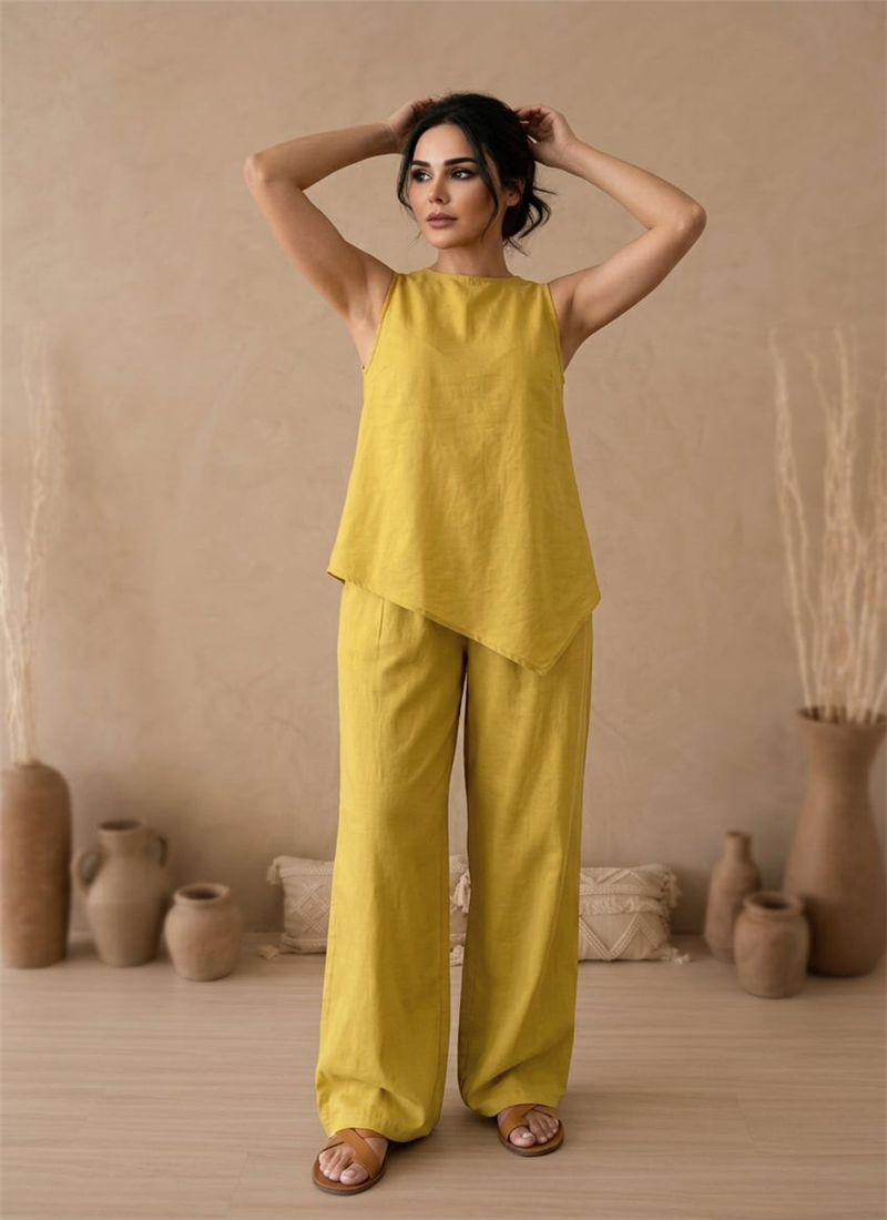Yellow Cotton Co Ord Set After Six Wear