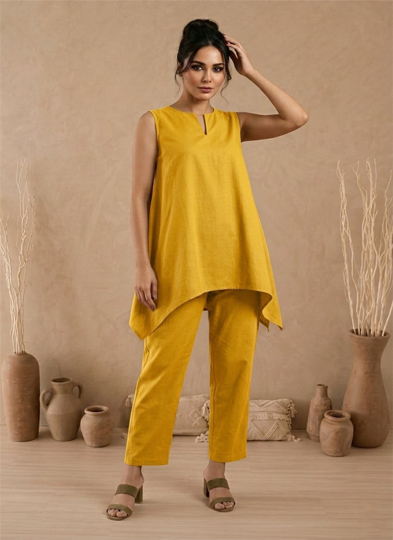 Yellow Cotton Co Ord Set After Six Wear