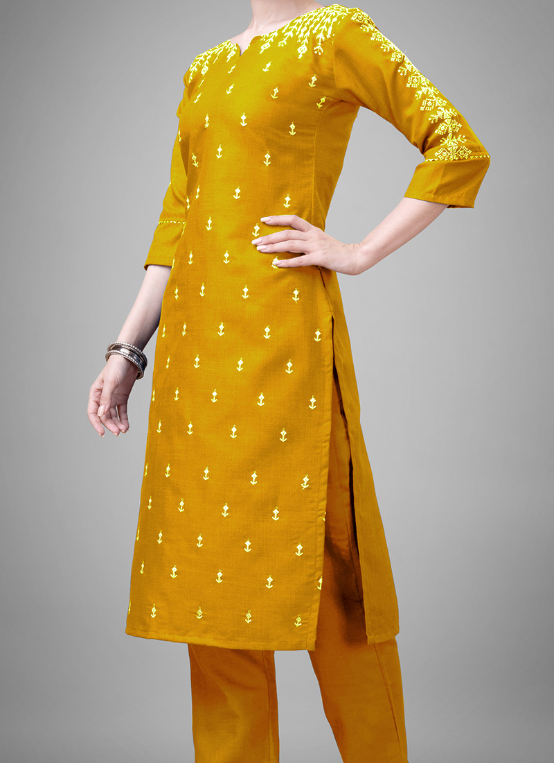 Yellow - Straight Cotton Patchwork Jacquard Kurta for women 12