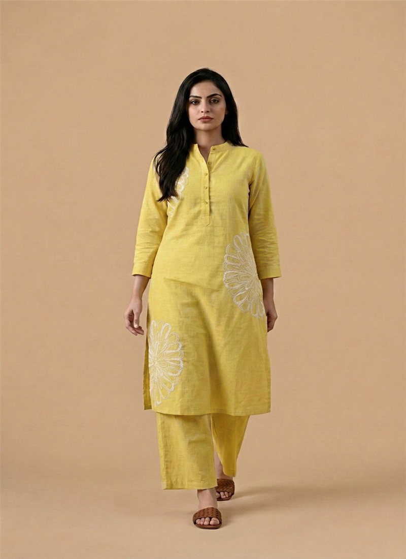 Yellow Cotton Kurta Set After Six Wear