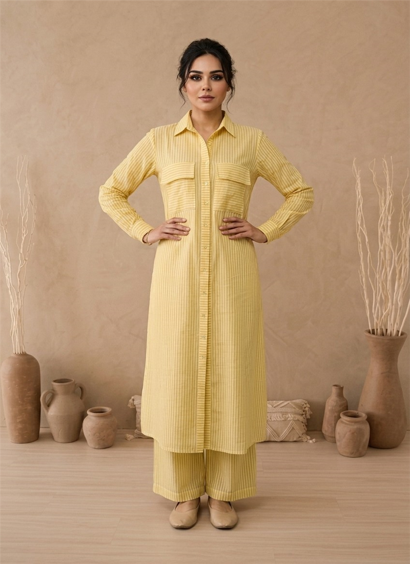 Yellow Cotton Kurta Set After Six Wear