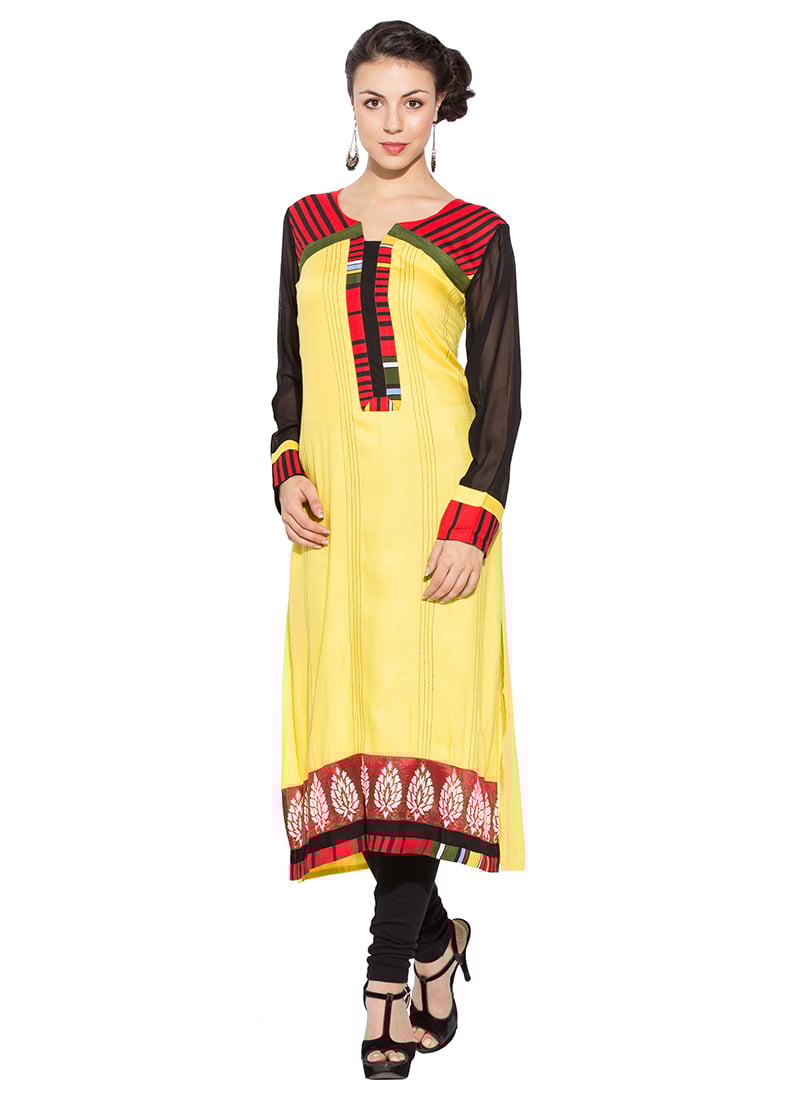 Yellow Cotton Long Kurti Leisure Wear
