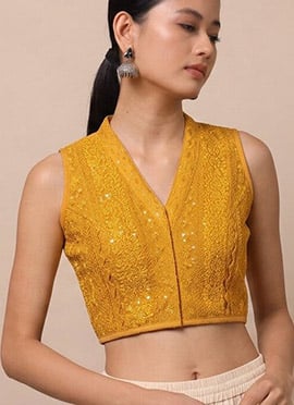 Yellow Cotton Printed Blouse
