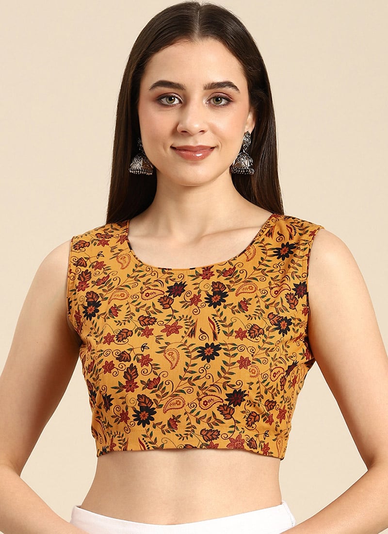 Yellow Cotton Printed Blouse After Six Wear