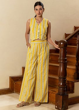 Yellow Cotton Printed Co ord Set