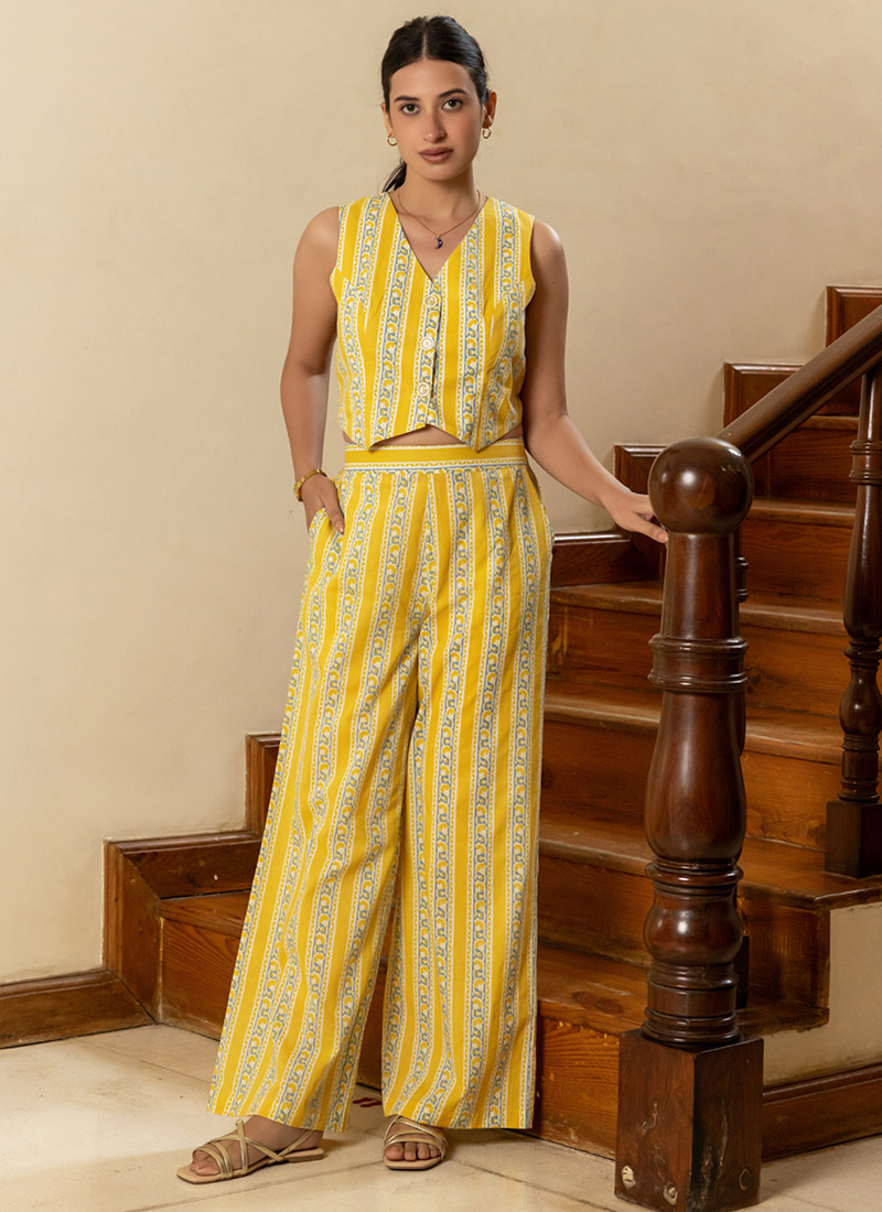 Yellow Cotton Printed Co ord Set After Six Wear