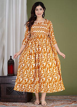 Yellow Cotton Printed Dress
