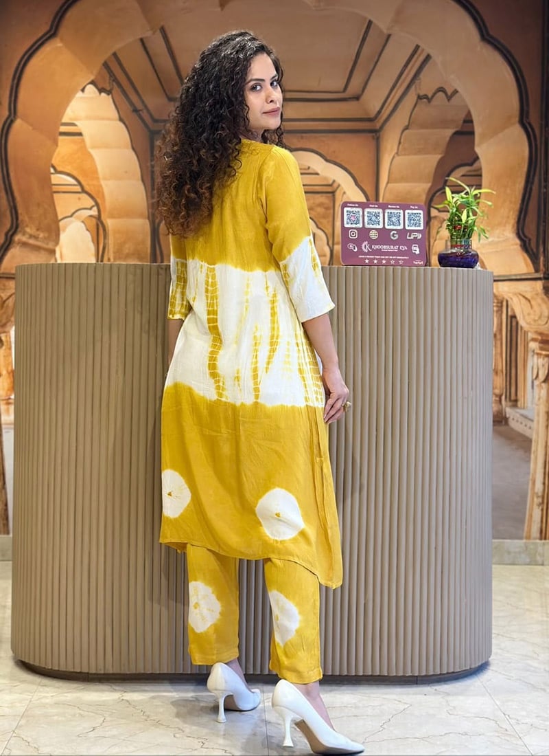 Yellow Cotton Printed Kurta Straight Pant Set After Six Wear
