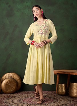 Yellow Cotton Sequins Dress